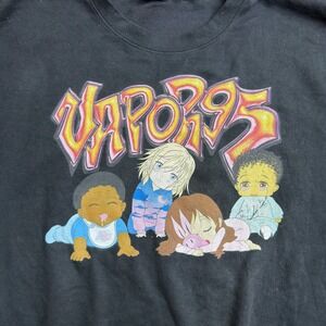 VTG Vapor95 Anime Graphic Sweatshirt Men 2XL Black Vaporwave Streetwear Crewneck